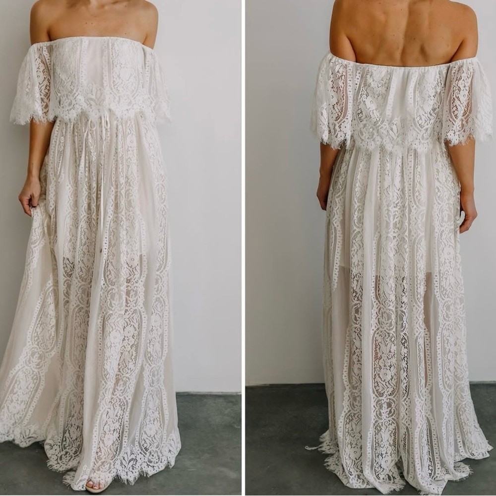 Baltic Born Off-Shoulder White Lace Maxi Dress